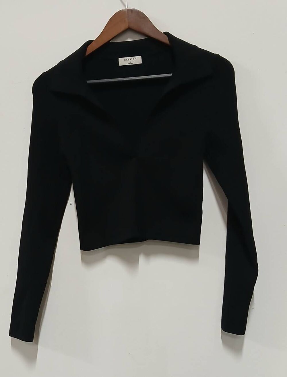 Babaton womens large boxy cropped ribbed stretch longsleeve top thick